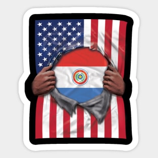 Paraguay Flag American Flag Ripped - Gift for Paraguayan From Paraguay Sticker